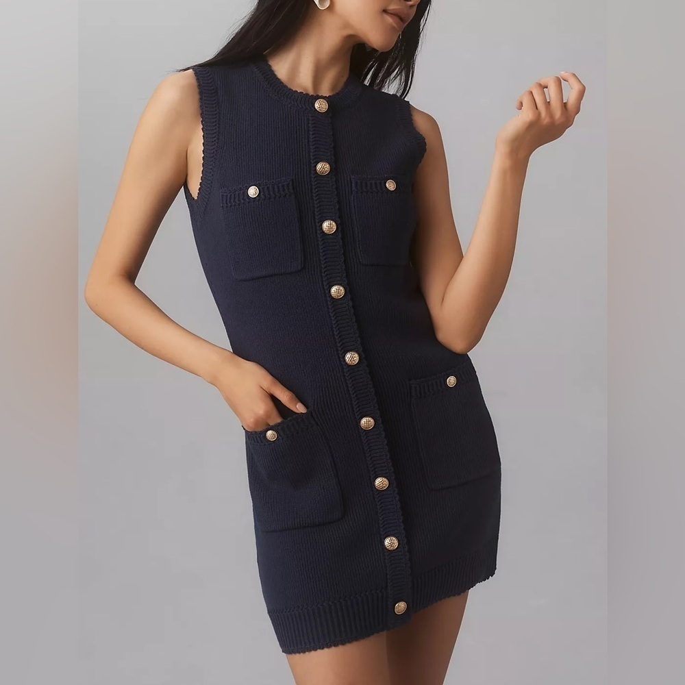 Caroline Constas Sleeveless Catalina Cotton Knit Navy Minidress
